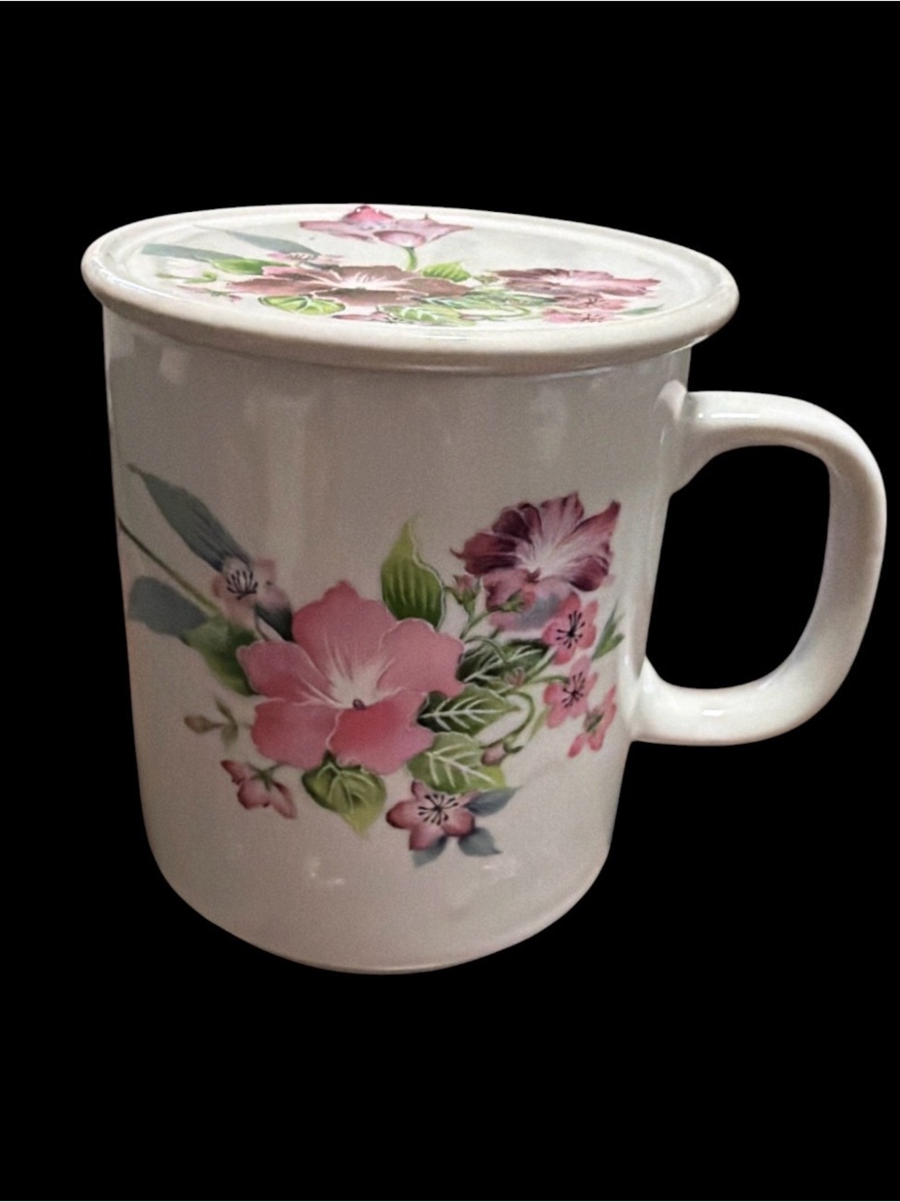 Vintage Japanese Porcelain Coffee Mug Tea Cup with Lid/Coaster Pink Floral
